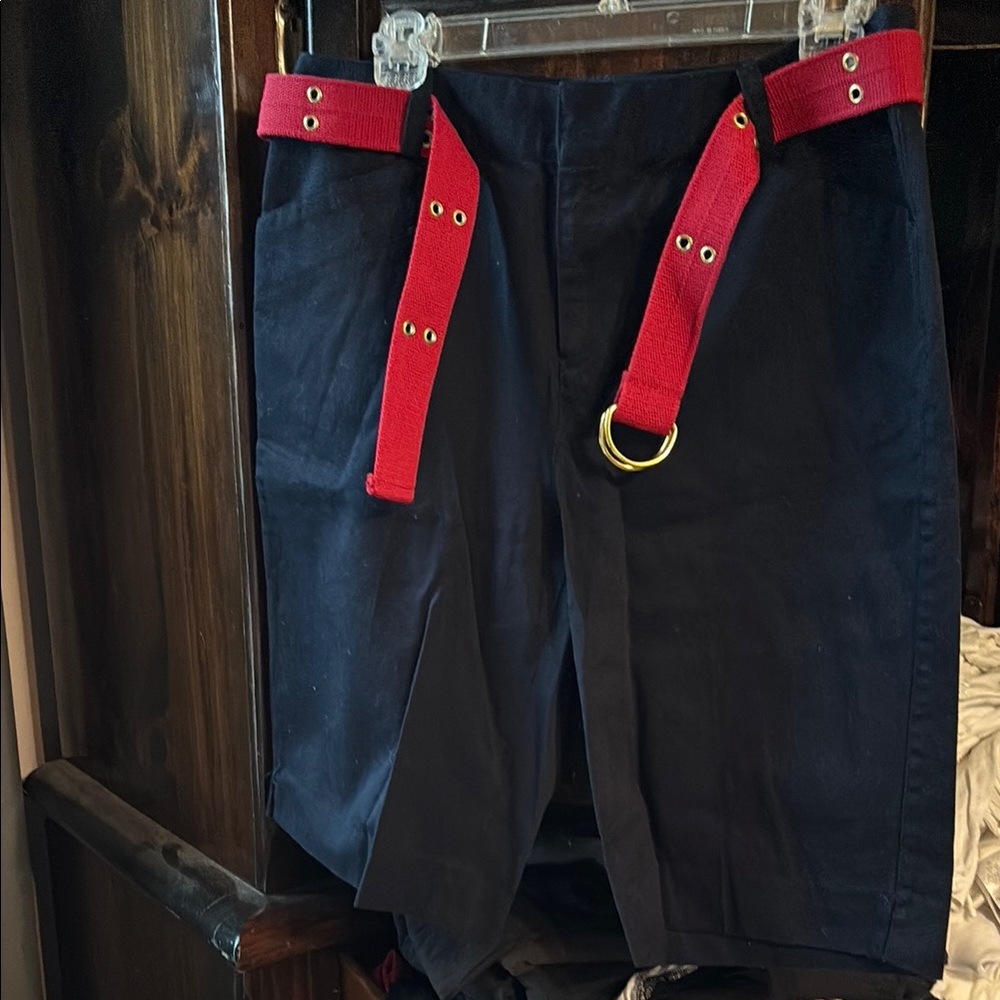 Black Shorts with Red Belt Accents
